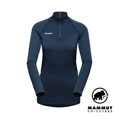 【Mammut 長毛象】Trift Half Zip LS W 羊毛混紡立領拉鍊長袖排汗衣 海洋藍 女款 #1016-01060