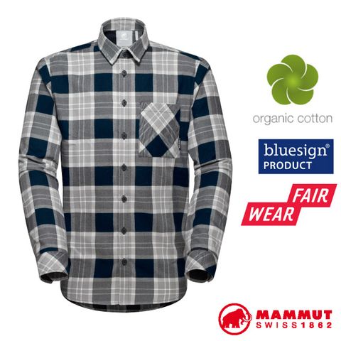 【MAMMUT 長毛象】男Trovat Longsleeve彈性透氣格紋長袖襯衫/1015-00700-00687 花崗岩灰/海洋藍