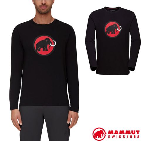 【瑞士 MAMMUT 長毛象】男款 Classic 輕量有機 棉圓領長袖休閒衫/1016-00871-00448 黑/辛辣紅