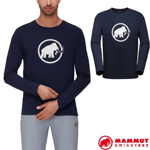 【瑞士 MAMMUT 長毛象】男款 Classic 輕量有機 棉圓領長袖休閒衫/1016-00871-5118 海洋藍