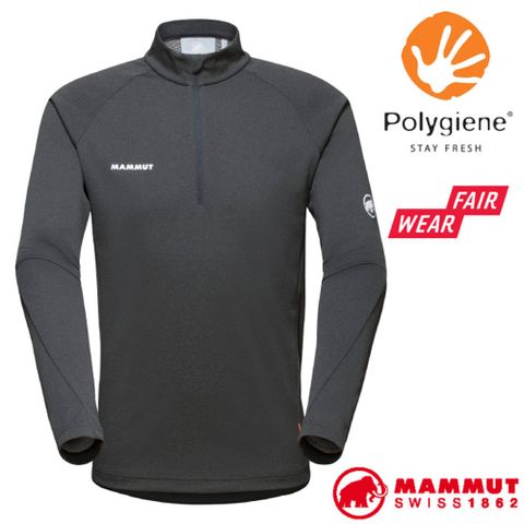 MAMMUT 長毛象 男Aegility Half Zip 彈性半開襟立領長袖上衣/1016-00730-00593 幻影黑/白