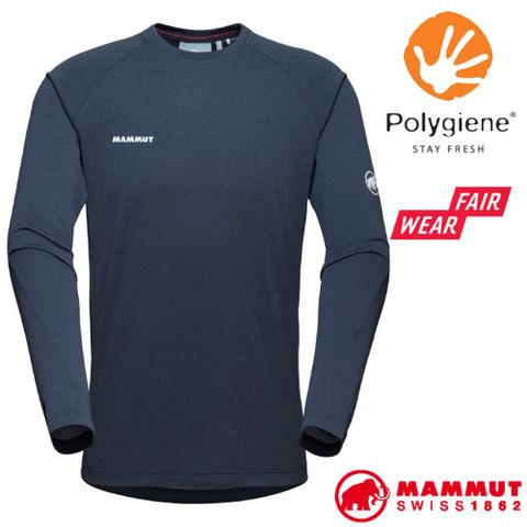 【瑞士 MAMMUT 長毛象】男款 Aegility FL 彈性快乾透氣圓領長袖上衣/1016-00800-50031 海洋藍/白
