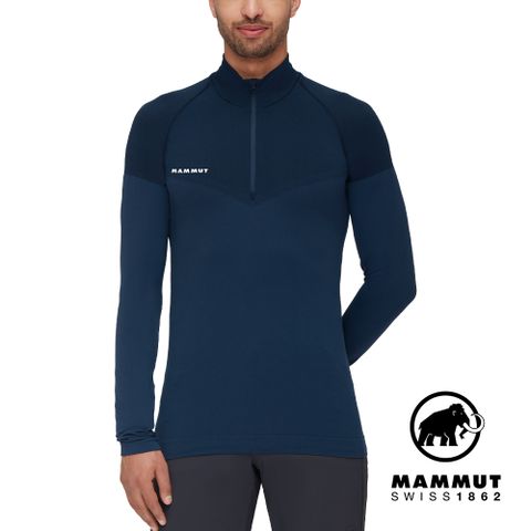 MAMMUT 長毛象 Trift Half Zip LS 羊毛混紡立領半拉鍊長袖排汗衣 海洋藍 男款 #1016-01050