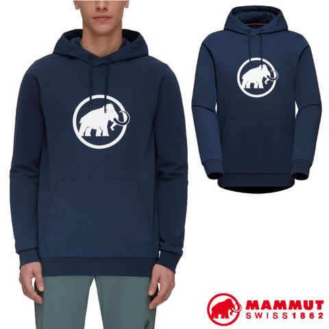 MAMMUT 長毛象 男 Classic 輕量有機棉透氣保暖連帽長袖T恤.休閒運動衫.上衣/袋鼠口袋+內刷毛/1014-04391-5118 海洋藍