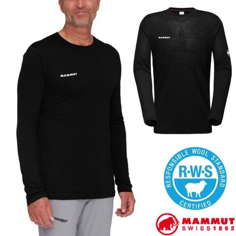 MAMMUT 長毛象 男 Tree Wool FL Longsleeve Men 羊毛混紡快乾抗臭長袖T恤.休閒運動衫.上衣/美麗諾羊毛/1016-01690-0001 黑