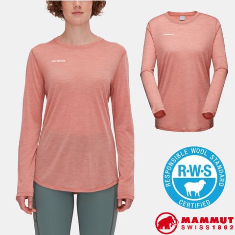 MAMMUT 長毛象 女 Tree Wool FL Longsleeve Women 羊毛混紡快乾抗臭長袖T恤.休閒運動衫.上衣/美麗諾羊毛/1016-01700-3774 石英粉