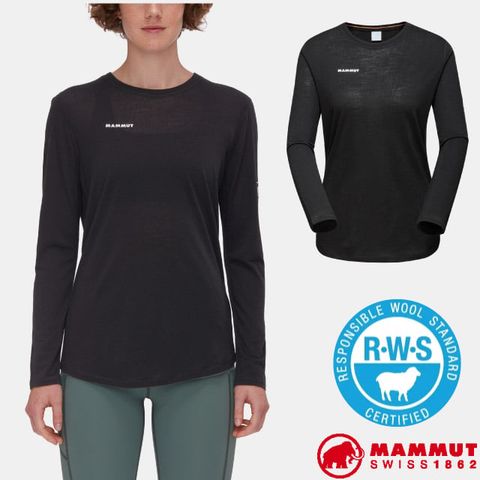 MAMMUT 長毛象 女 Tree Wool FL Longsleeve Women 羊毛混紡快乾抗臭長袖T恤.休閒運動衫.上衣/美麗諾羊毛/1016-01700-0001 黑色