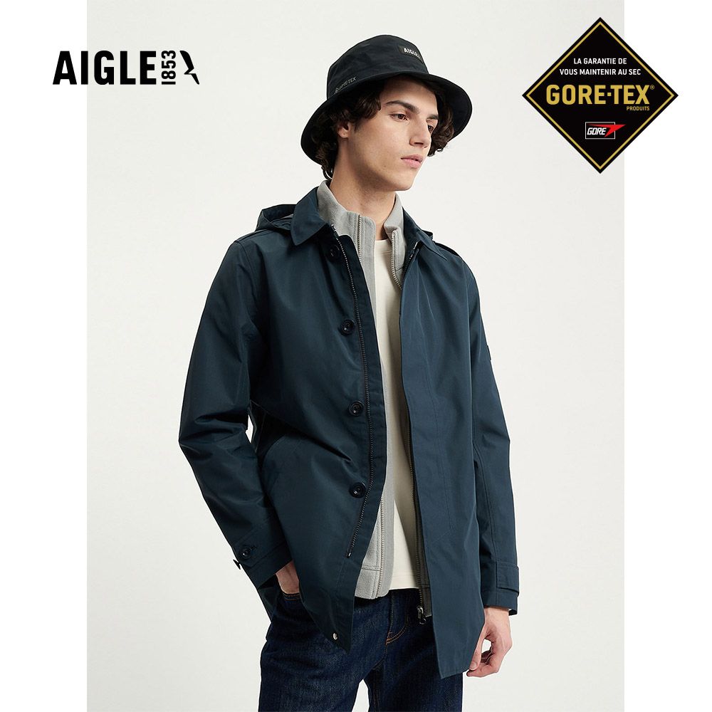 AIGLE 男 GORE-TEX 防水透氣風衣 AG-3A101A057 深藍(男外套 防水透氣外套 Goretex)