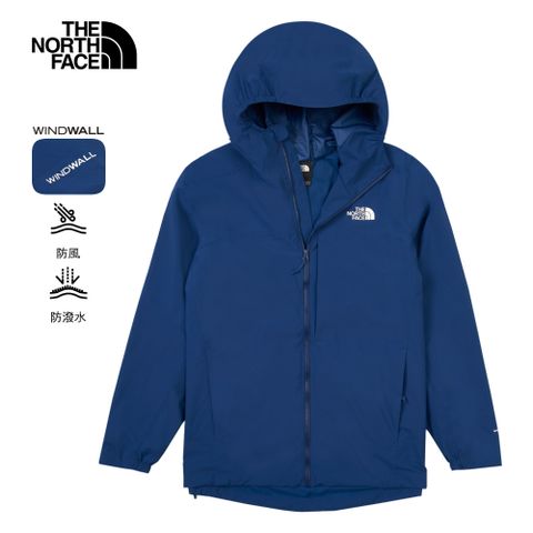 The North Face北面男款藍色DWR防潑水連帽輕量風衣｜89ZND1R