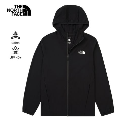 The North Face北面男款黑色DWR防潑水連帽防風外套｜8BW8JK3