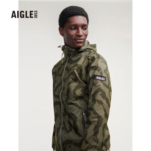 【AIGLE】男 防潑超輕量外套(AG-3P142A081 印花綠)