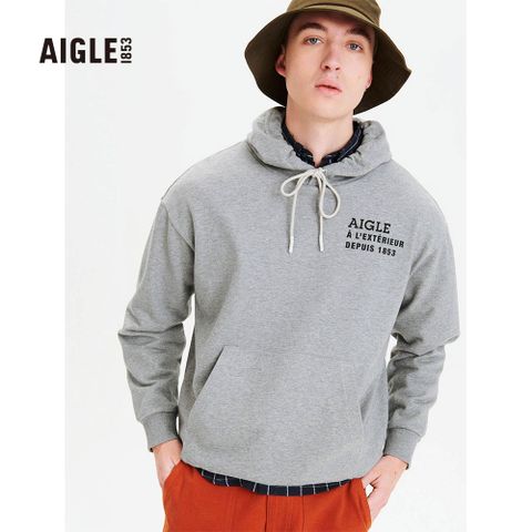 AIGLE 男 有機棉兜帽長袖T恤(AG-FQ565A123 希瑟灰)