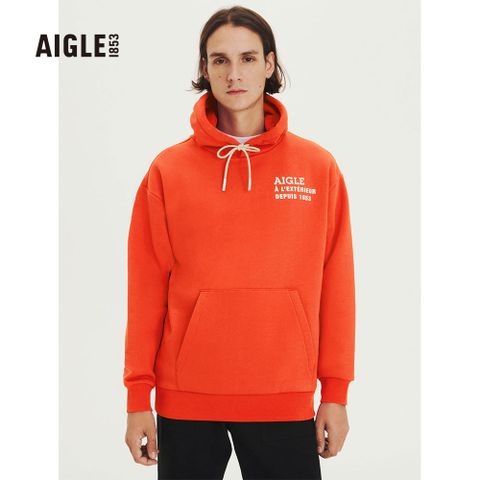AIGLE 男 有機棉兜帽長袖T恤(AG-FQ565A013 洋紅)