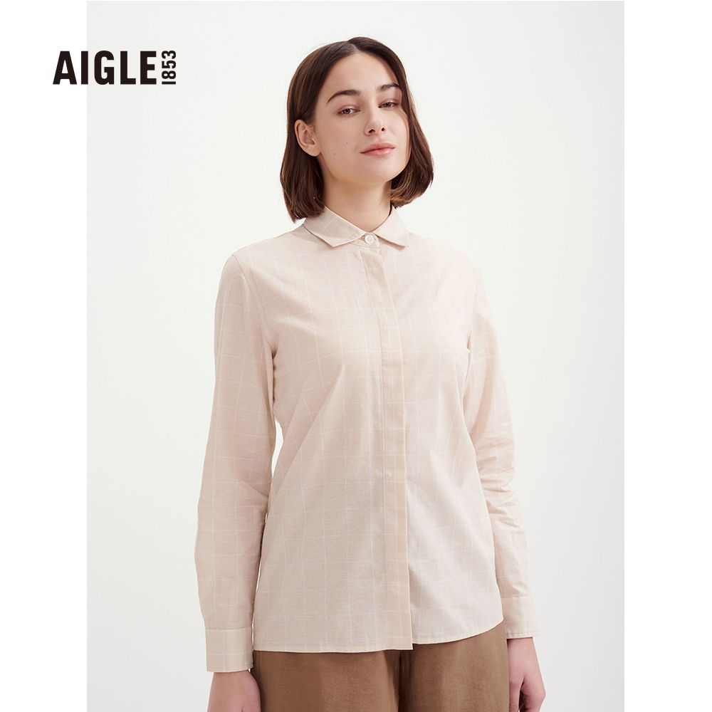 AIGLE  女 格紋長袖襯衫 (AG-3P215A138 淺卡其)