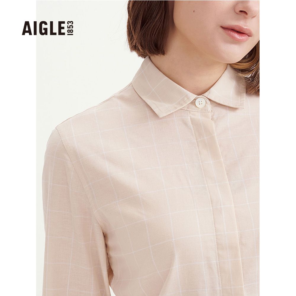 AIGLE  女 格紋長袖襯衫 (AG-3P215A138 淺卡其)