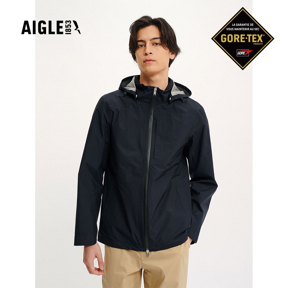 AIGLE 男 GORE-TEX 輕量防水透氣外套 AG-4P131A100 黑色(男外套 防水透氣外套 Goretex)