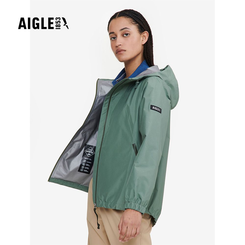 AIGLE 女 GORE-TEX 輕量防水透氣外套AG-4P236A243 深灰綠(女外套 防水透氣外套 Goretex)