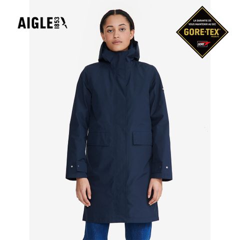 AIGLE 女 GORE-TEX 防水透氣長版外套AG-FAX97A057 深藍(女外套 防水透氣外套 Goretex 女風衣)