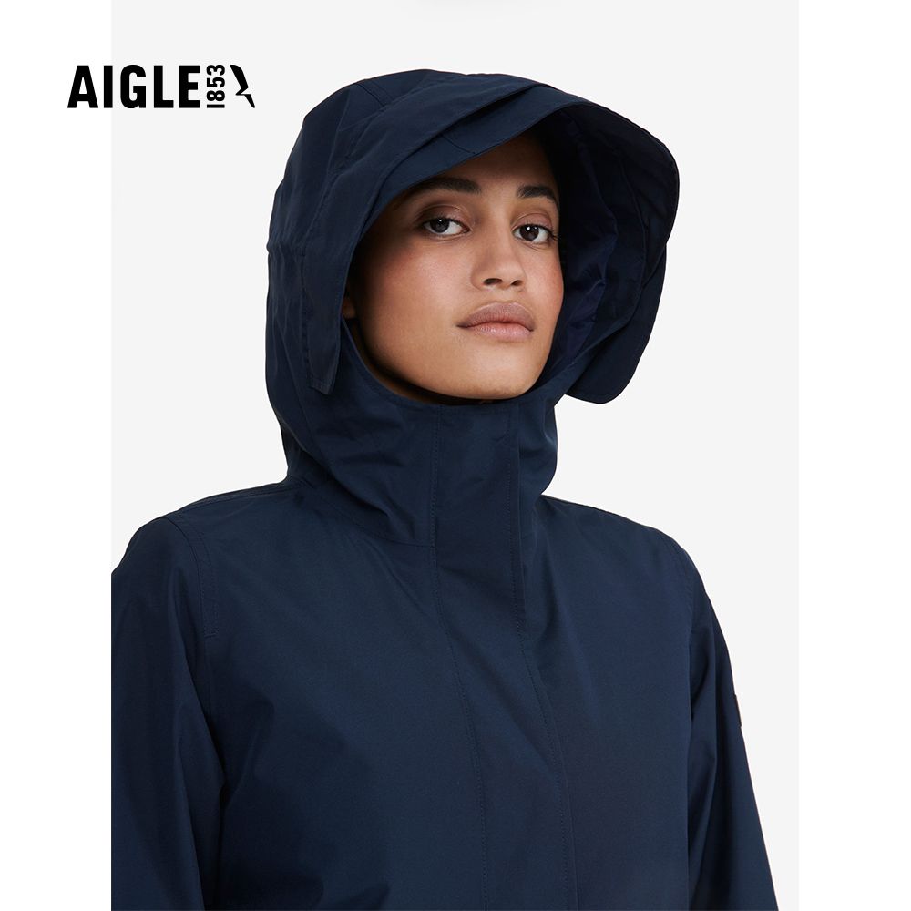 AIGLE 女 GORE-TEX 防水透氣長版外套AG-FAX97A057 深藍(女外套 防水透氣外套 Goretex 女風衣)