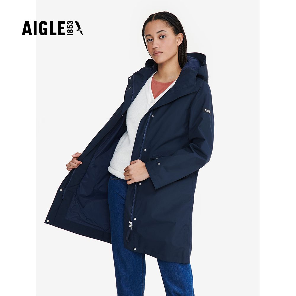 AIGLE 女 GORE-TEX 防水透氣長版外套AG-FAX97A057 深藍(女外套 防水透氣外套 Goretex 女風衣)