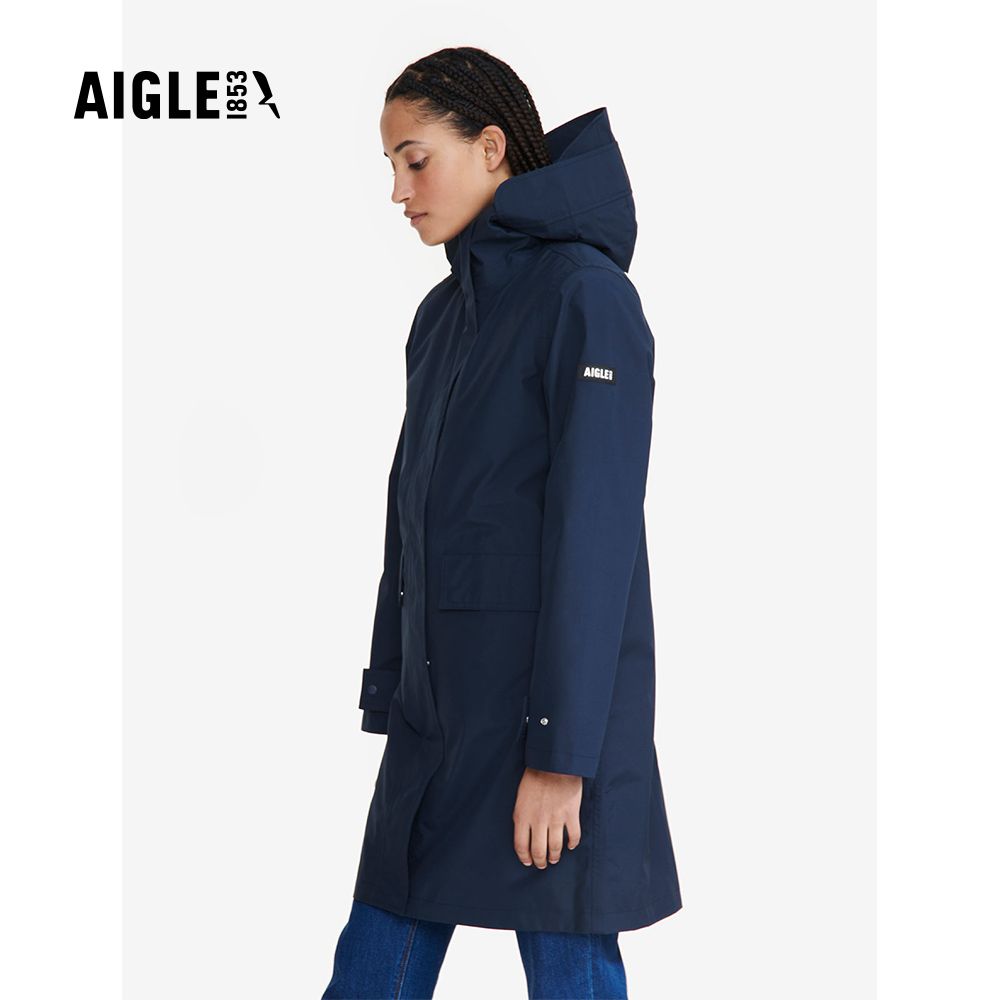 AIGLE 女 GORE-TEX 防水透氣長版外套AG-FAX97A057 深藍(女外套 防水透氣外套 Goretex 女風衣)