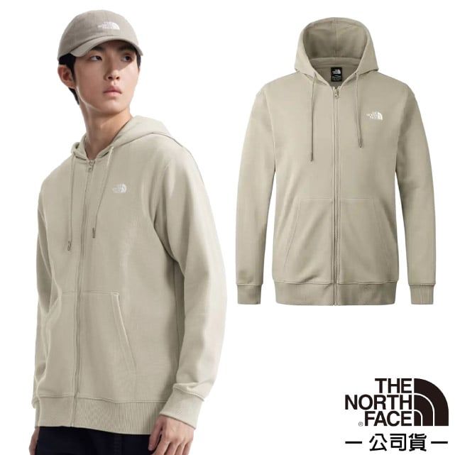 The North Face 北面 男女 U TNF FULL ZIP KNIT TOP 機能性保暖透氣長袖連帽外套.休閒夾克/純棉面料.居家/83OR-1I4 陶土灰