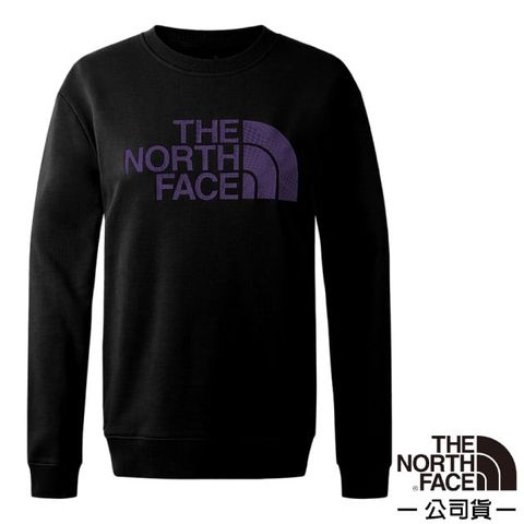 The North Face 北面 女 吸濕透氣純棉長袖圓領T恤.休閒套頭衫.運動上衣/大尺寸品牌標識/8ASU-JK3 黑