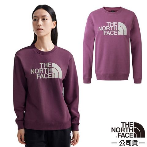 The North Face 北面 女 吸濕透氣純棉長袖圓領T恤.休閒套頭衫.運動上衣/大尺寸品牌標識/8ASU-1NI 紫色