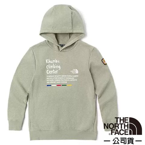 The North Face 北面 童 KHUMBU CAMP FLEECE 機能性保暖透氣連帽休閒衫.長袖T恤.帽T/棉質混紡.居家戶外/8B1V-6OH 陶土灰