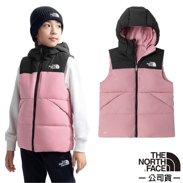 The North Face 北面 童 雙面穿連帽保暖鵝絨背心.休閒上衣/600FP蓬鬆度.DWR防潑水/89XR-4YI 落櫻紫