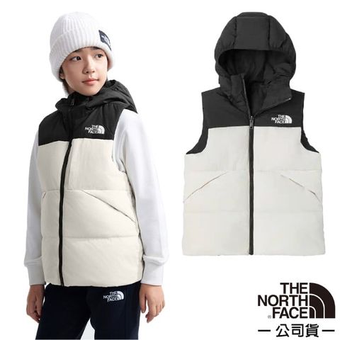 The North Face 北面 童 雙面穿連帽保暖鵝絨背心.休閒上衣/600FP蓬鬆度.DWR防潑水/89XR-ROU 沙丘白