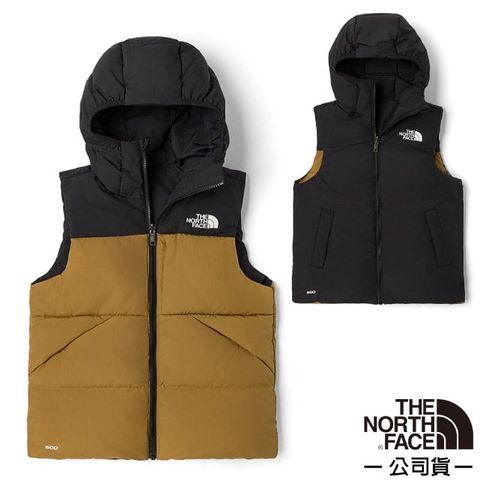 The North Face 北面 童 雙面穿連帽保暖鵝絨背心.休閒上衣/600FP蓬鬆度.DWR防潑水/89XR-YW2 棕色