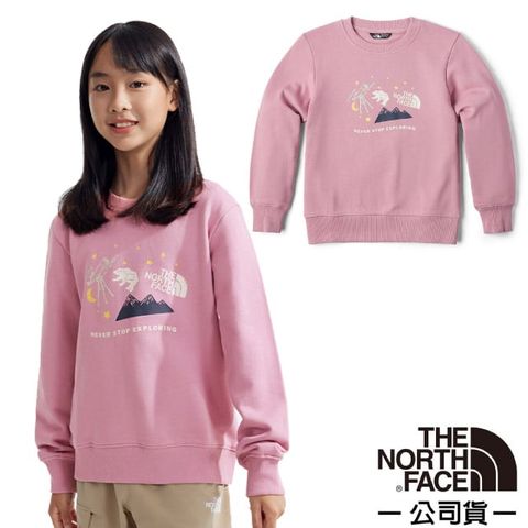 The North Face 北面 童 LOGOWEAR 機能性保暖透氣純棉休閒衫.長袖T恤.休閒運動套頭衫/柔軟親膚.居家戶外/89XU-1MI 落櫻紫