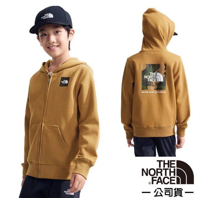 The North Face 北面 童 CAMO BOX 機能性保暖透氣連帽外套.夾克.帽T/棉質混紡.居家戶外/89XW-173 棕色