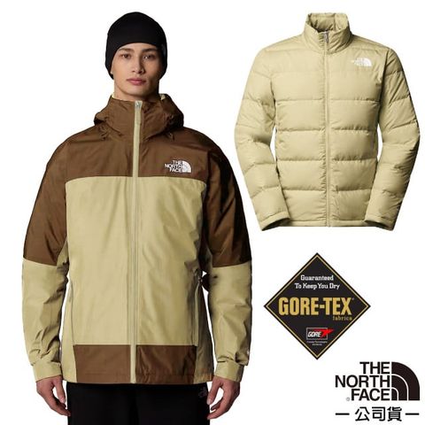 The North Face 北面 男 GORE-TEX 防風防水透氣二件式連帽外套(亞洲版型).風雨衣/內件550蓬鵝絨夾克/83RR-5O3 煙褐