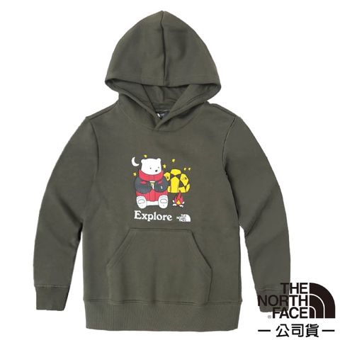 The North Face 北面 童 Himalayan PARKA BEAR 機能性保暖透氣連帽休閒衫.長袖T恤.帽T/棉質混紡.居家戶外/8ATZ-21L 灰褐綠