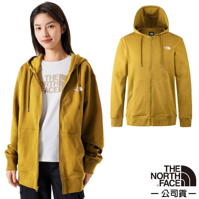 The North Face 北面 男女 U TNF FULL ZIP KNIT TOP 機能性保暖透氣長袖連帽外套.休閒夾克/純棉面料.居家戶外/83OR-ECJ 黃褐