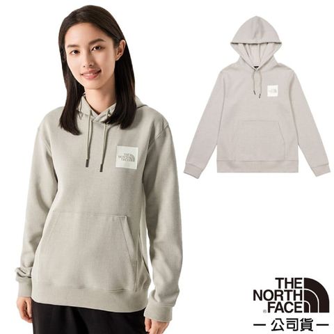 The North Face 北面 女 BOX NES 背部大尺寸印花寬鬆連帽大學T.連帽T.休閒運動套頭衫/棉質混紡材質.舒適透氣/86QC-7K7 灰色