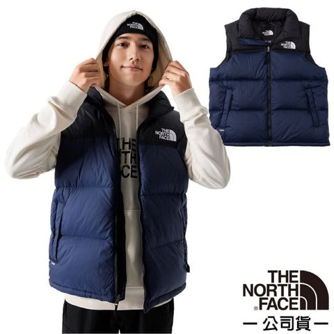 The North Face 北面 男女 拼接防潑水舒適保暖可收納連帽羽絨背心/DWR防潑水/700蓬鬆度羽絨.適登山健行/3JQQ-92A 藍