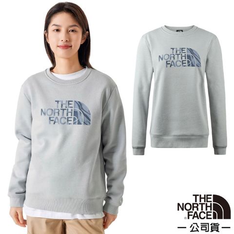 The North Face 北面 女 SUN DYE 舒適透氣大尺寸LOGO印花休閒長袖大學T.連帽T.休閒運動套頭衫/棉質混紡材質/88FU-A0M 星辰灰