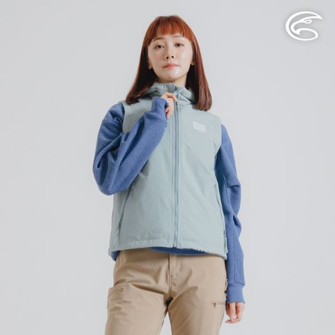 ADISI 女雙面穿撥水防風保暖連帽背心 AV2421099-薄荷綠/白色