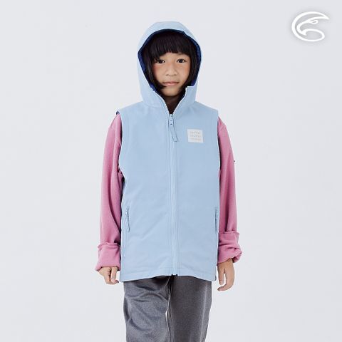 ADISI 童雙面穿撥水防風保暖連帽背心 AV2421100-灰藍/丈青