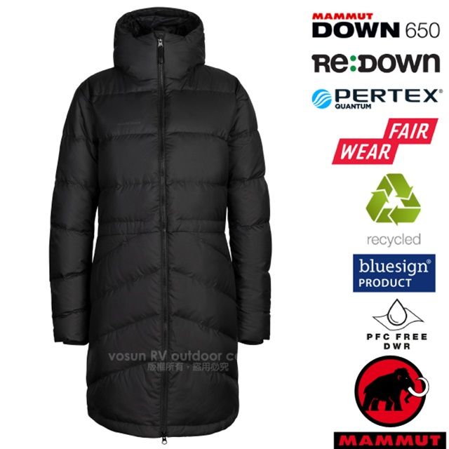 MAMMUT 長毛象 女 Fedoz IN Hooded 輕量防風長版羽絨外套.夾克/650FP羽絨.Pertex防風防潑/1013-00202-0001 黑