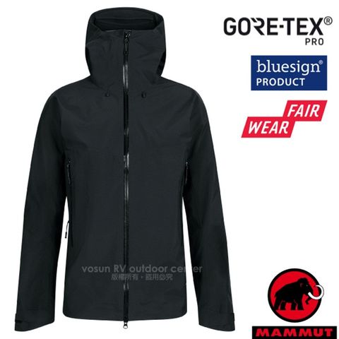 【MAMMUT 長毛象】男新款 Gore Tex Pro 頂級防水透氣耐磨風雨衣_1010-28380-0001 黑