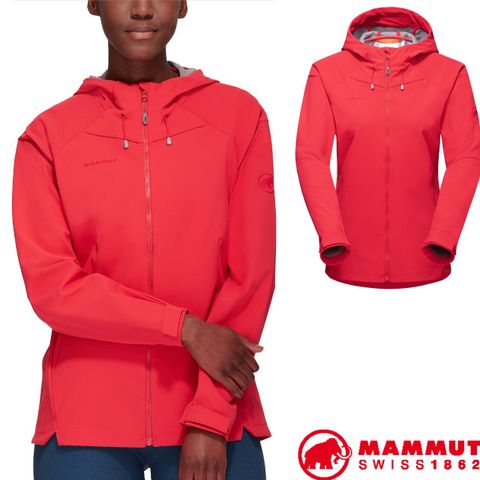 MAMMUT 長毛象 女新款 Sapuen SO Hooded 超輕量防潑水防風透氣軟殼連帽外套_1011-01060-3500 日落紅