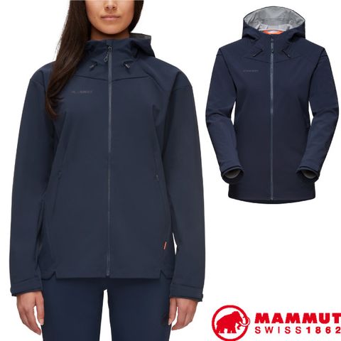 MAMMUT 長毛象 女新款 Sapuen SO Hooded 超輕量防潑水防風透氣軟殼連帽外套_1011-01060-5118 海洋藍