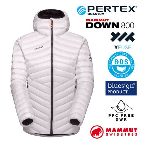 【MAMMUT 長毛象】女Broad Peak IN 輕量保暖防風防潑連帽羽絨外套/1013-00350-00224 白/海洋藍