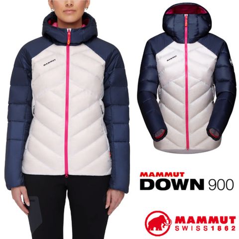 MAMMUT 長毛象 女Taiss IN Hooded超輕耐磨連帽羽絨保暖外套/1013-02710-00224 白/海洋藍