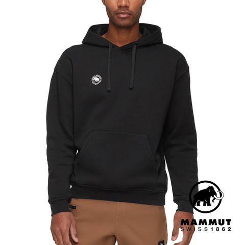 【Mammut 長毛象】Base ML Hoody Guarantee 1974 有機棉刷毛休閒長袖T恤 男 黑色 #1014-07080