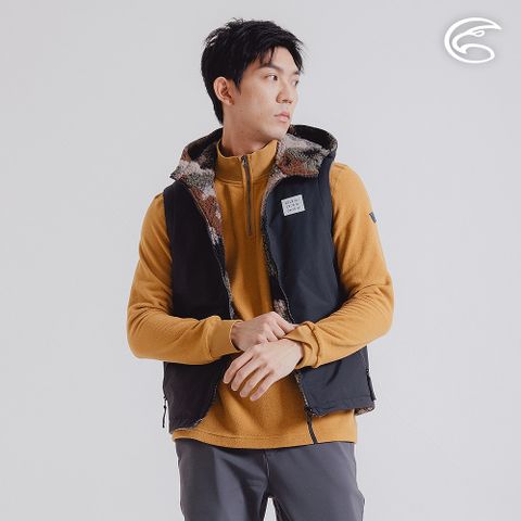 ADISI 男雙面穿撥水防風保暖連帽背心 AV2421098-黑/迷彩卡黑